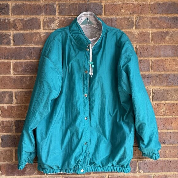 Vintage Westside Connection￼ Reversible Sweatshirt Jacket Gray Teal Womens Large - Picture 9 of 10